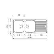 CM Zenith 116x50 2V Lavello ad incasso Rettangolare Acciaio inossidabile
