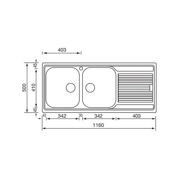 CM Zenith 116x50 2V Lavello ad incasso Rettangolare Acciaio inossidabile