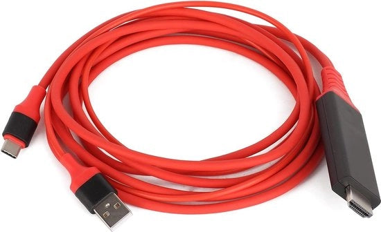 Cavo di Adattamento da Tipo-C a High-definition Multimedia-interface con Funzione di Ricarica e USB 3.1 - Cavo di Ricarica per TV per Telefono - Plug e Gioca - Rosso
