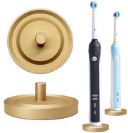 Oggetto per Oraletto compatibile con Oral-B, supporto in alluminio con cassetta di raccolta liquido igienizzante, finitura dorata.