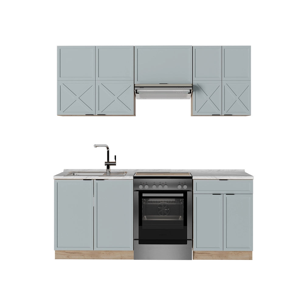 Vicco Cucina componibile Rovere blu-grigio chiaro/oro 200 cm senza piano di lavoro