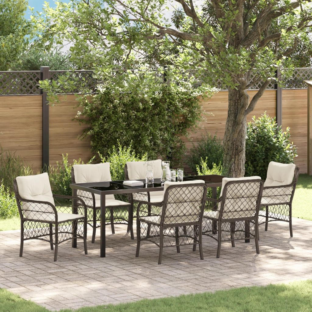 Set da Pranzo da Giardino con Cuscini Marrone Polyrattan