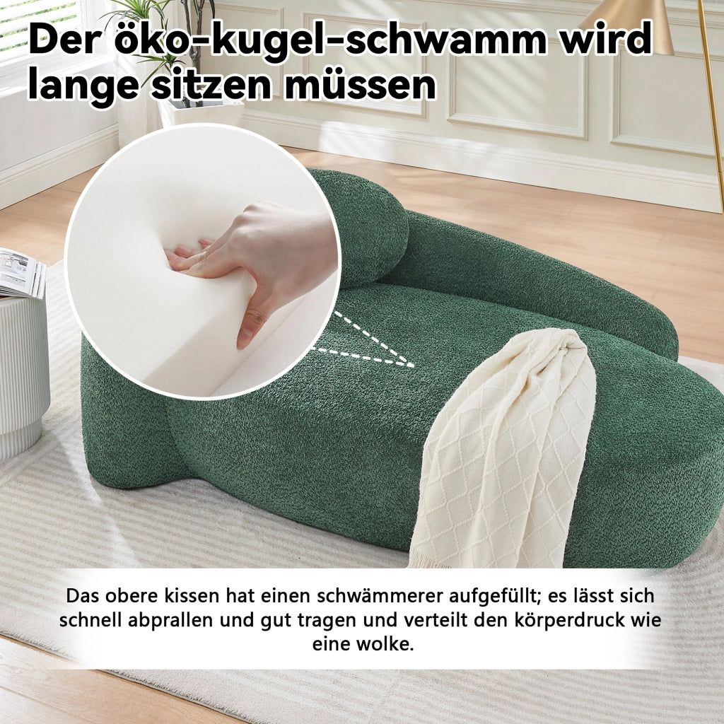 Scaffale in tessuto teddy con design arrotondato, imbottitura in schiuma elastica, per soggiorno e studio, verde