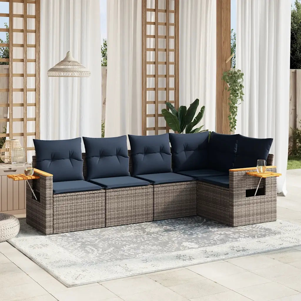 Set Divani da Giardino 5 pz con Cuscini Grigio in Polyrattan