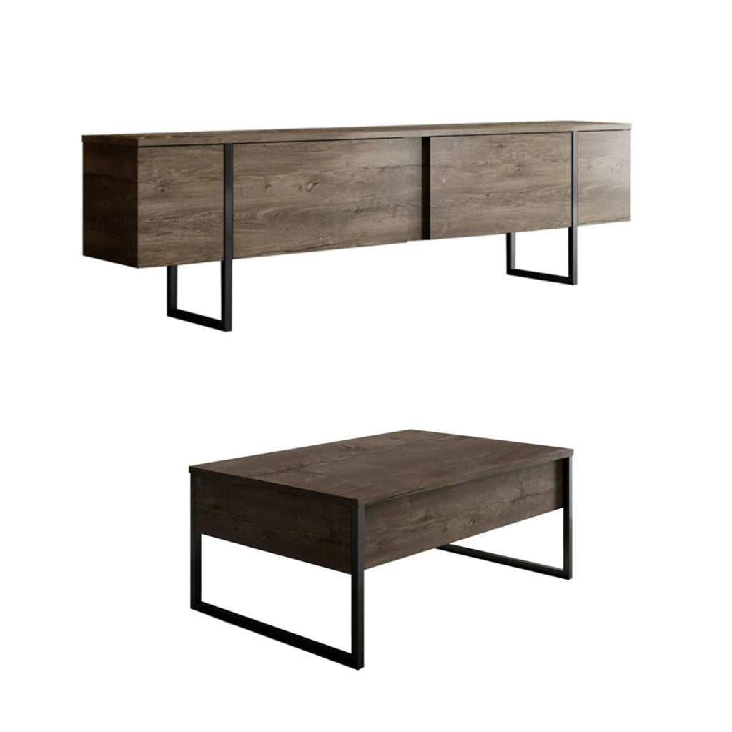 Mornasco, set Mobili da Soggiorno Modulabile, Marrone Noce