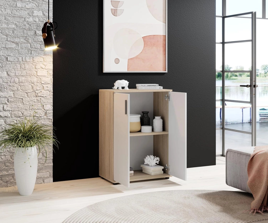 Mobile Multiuso Rovere Bianco 2 Ante con Ripiano 60x35x84 cm