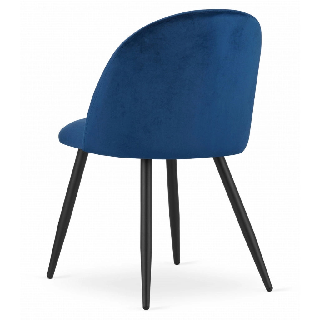 Set di 4 Sedie Bello in Velluto Blu Notte con Gambe Nere