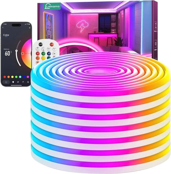 Striscia LED RGB Neon 10m con Pulsante Remoto e App, Impermeabile e Flessibile, Sincronizzazione Musica per Soggiorno e Camera da Letto