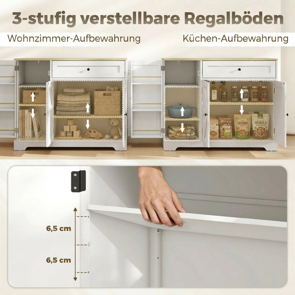 Credenza Rustica con Ante Scorrevoli ¨C zephmum ¨C Bianco 80x40x90