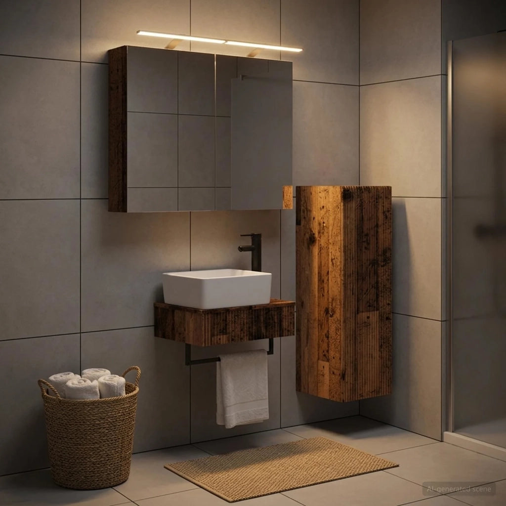 Set di Armadi da Bagno 4 pz Legno antico Legno ingegnerizzato 3407389