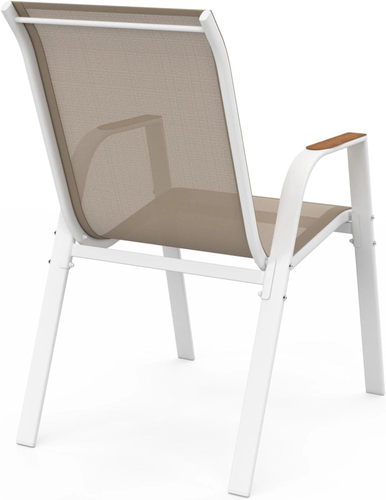 Set di 4 sedie da giardino impilabili NOUMEA in metallo e textilene in bianco e legno