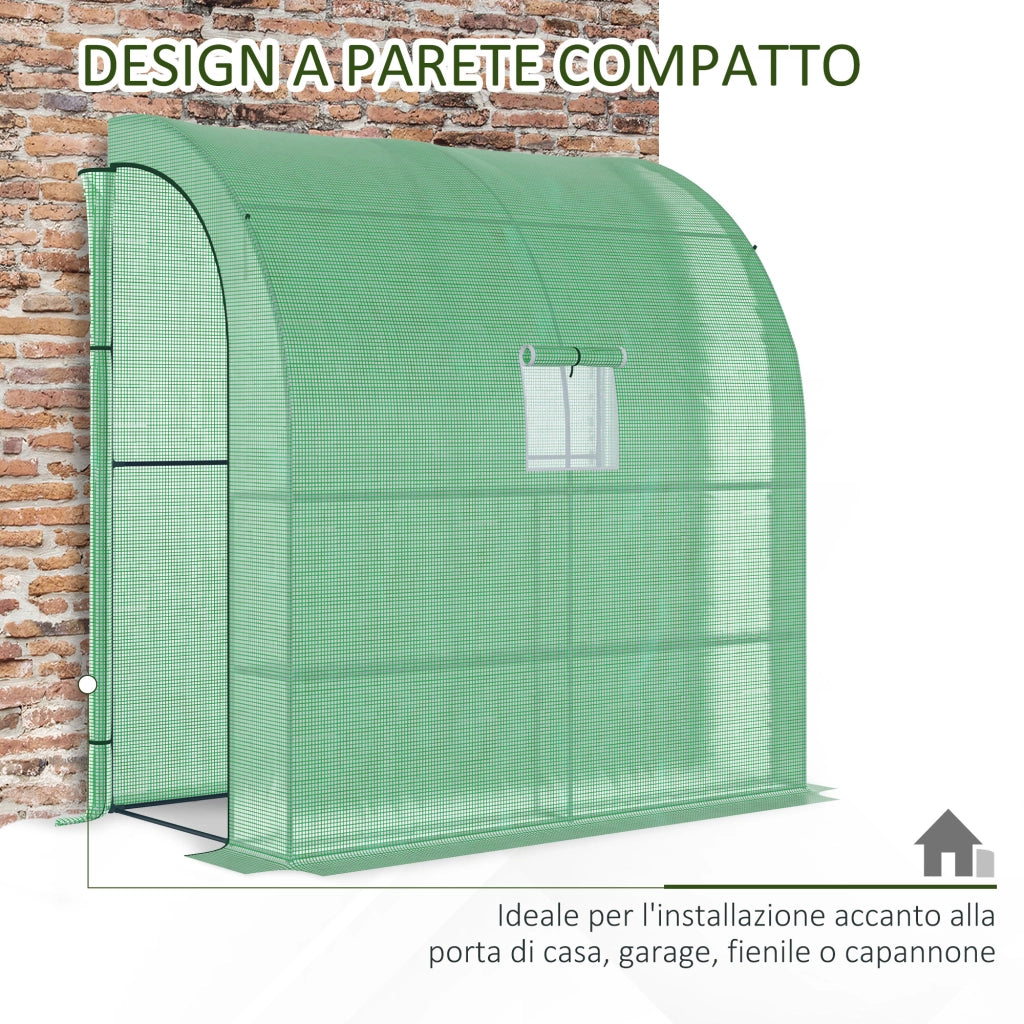Serra da Parete con 2 Ripiani per Piante e Fiori in Acciaio e PE, 200x100x215 cm, Verde