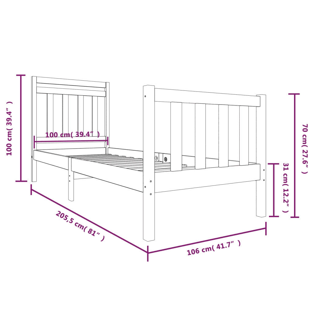 Giroletto-Struttura Letto Bianco in Legno Massello 100x200 cm 815911