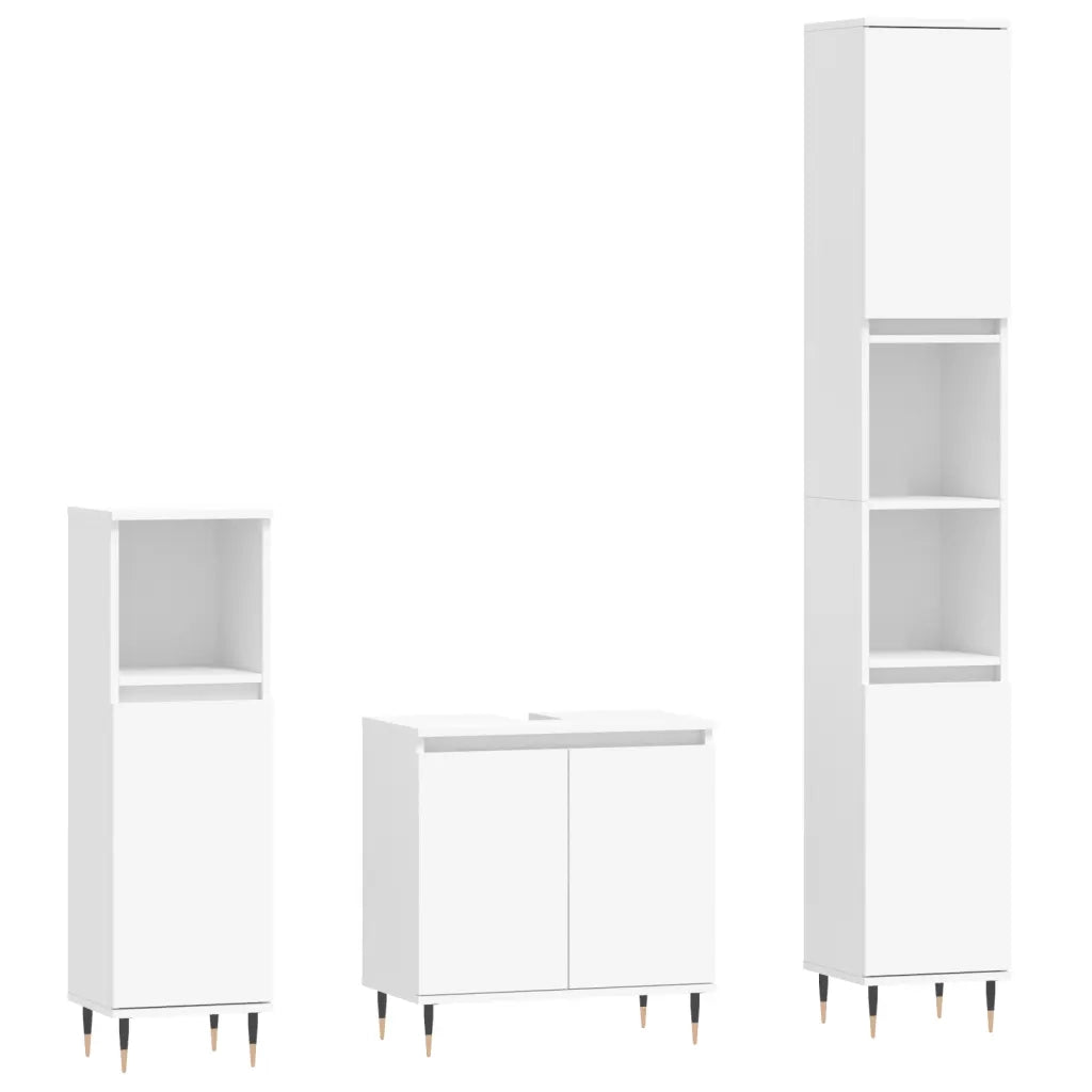 Set di Mobili da Bagno | Armadio da bagno 3 pz Bianco in Legno Multistrato