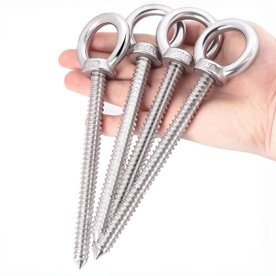 Occhiali a viti autoalloggianti da 10*120mm. Questi robusti occhiali a viti sono utilizzati per supporti di lettini a sospensione, lettini a sospensione, yoga e applicazioni pesanti all'interno e all'esterno (confezione da 4 pezzi - M10).