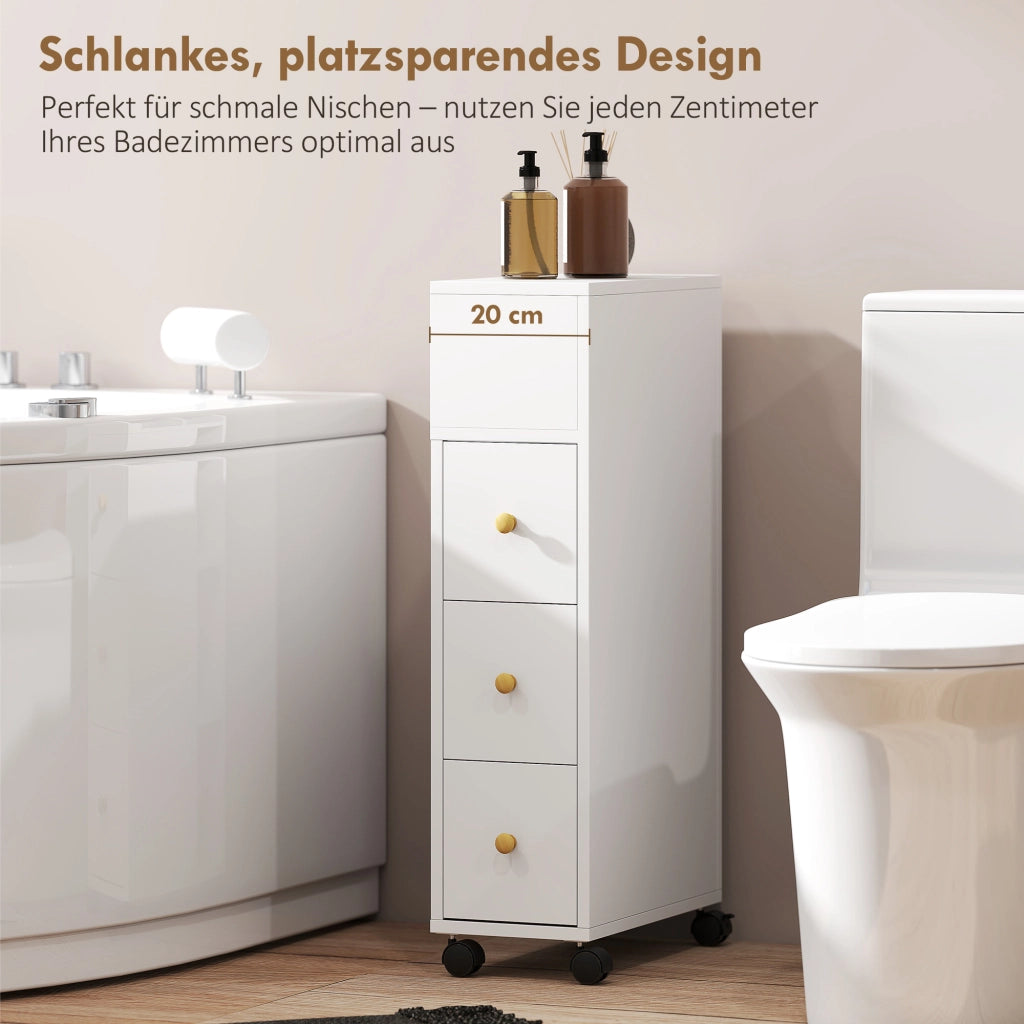 Mobiletto Bagno Sottolavabo con Cassetti e Ruote ¨C Zephmum ¨C Bianco 20x40x80cm