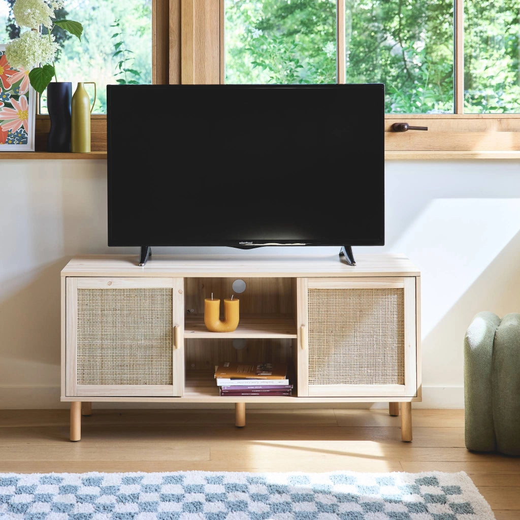 Mobile tv effetto canna e legno, 120cm, marrone naturale