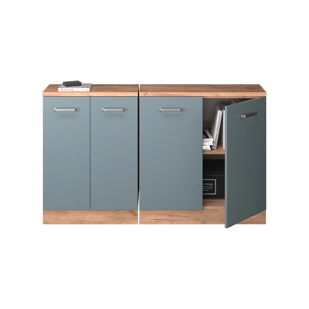 Mobile cucina sottotetto R-Line Grigio-blu/Rovere dorato 140 cm Set di 2 carcasse armadio profondità 60 cm Vicco