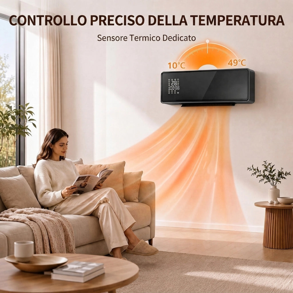 Stufa Ceramica 2000W a Parete con 3 Modalità Temperatura Regolabile Timer Telecomando Blocco Bambini Nero