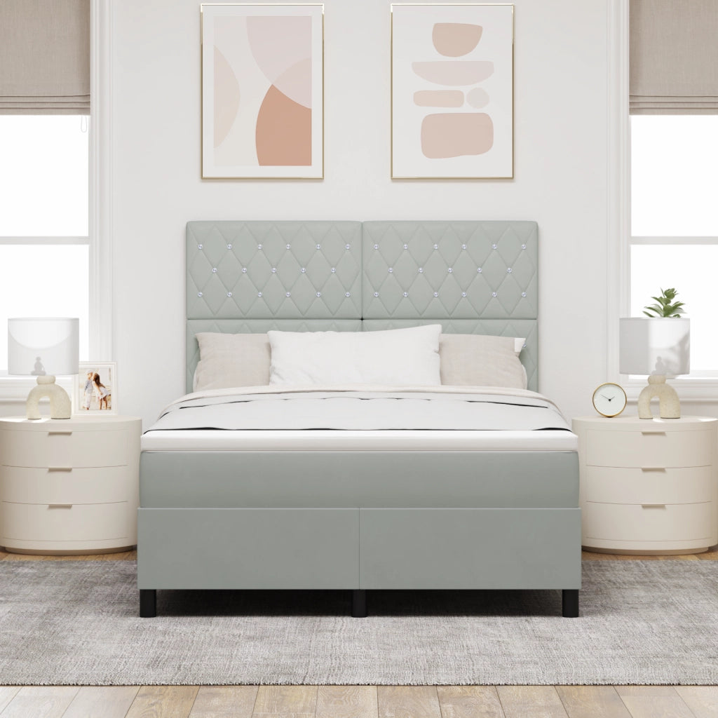 Letto con Box Spring e Materasso & Luce LED Grigio Chiaro 160x200 cm Velluto