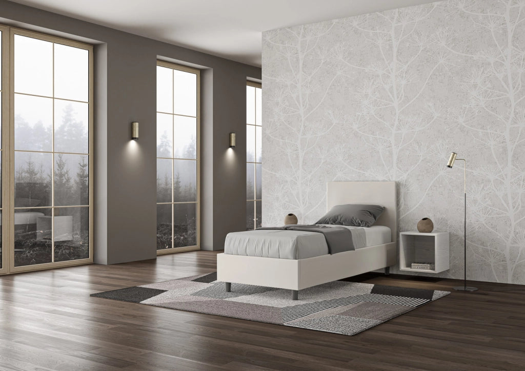 BS COM Letto singolo senza rete imbottito 80x210 similpelle bianco