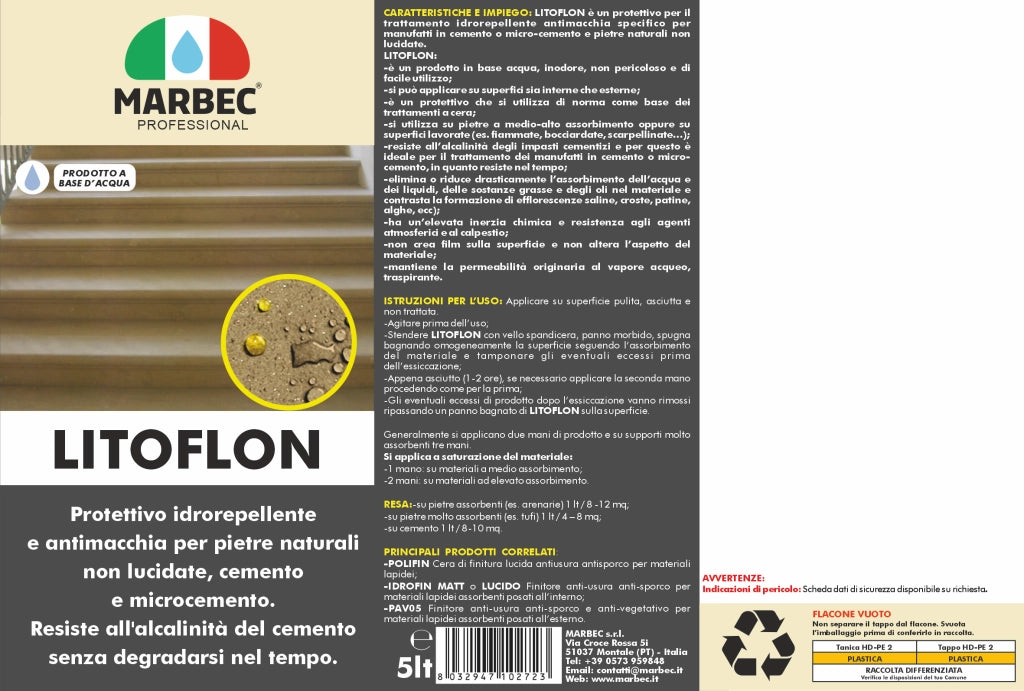 Protettivo antimacchia per cemento, pietre arenarie LITOFLON   5LT