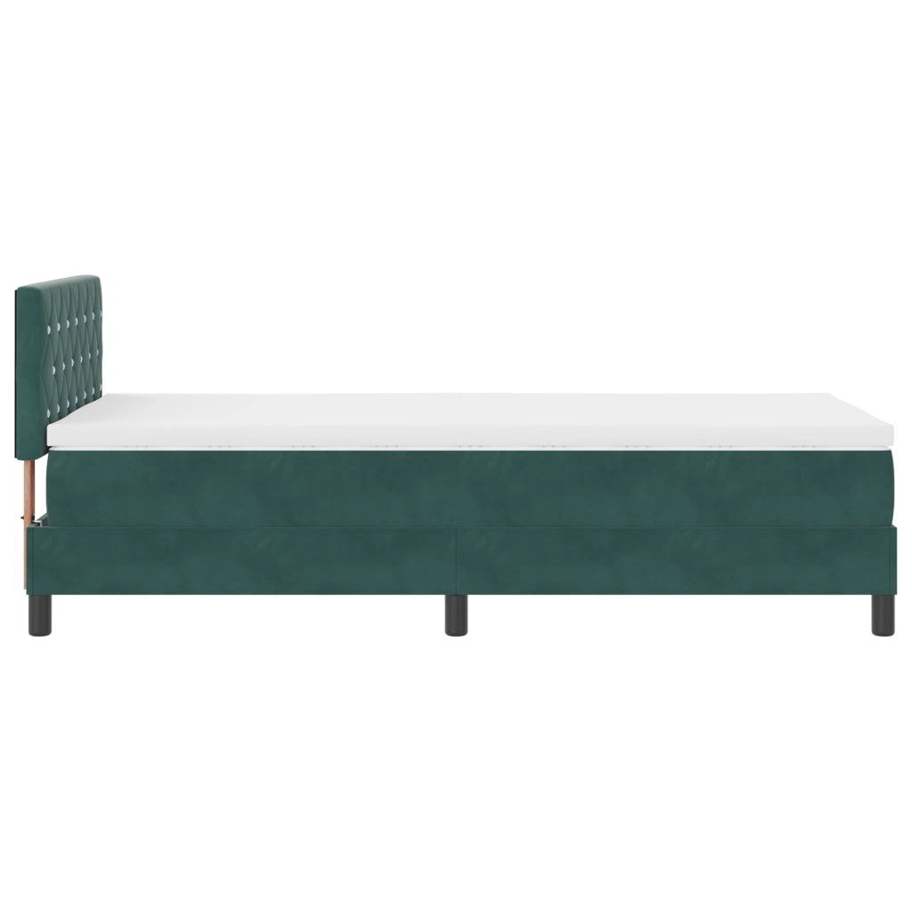Letto Box Spring  con Materasso e LED Verde Scuro 100x200 cm Velluto