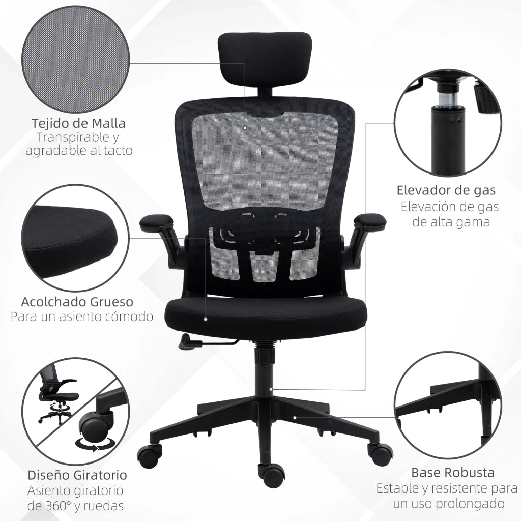 Sedia da ufficio con rete ¨C zephmum ¨C nera, 65x64x114-122 cm