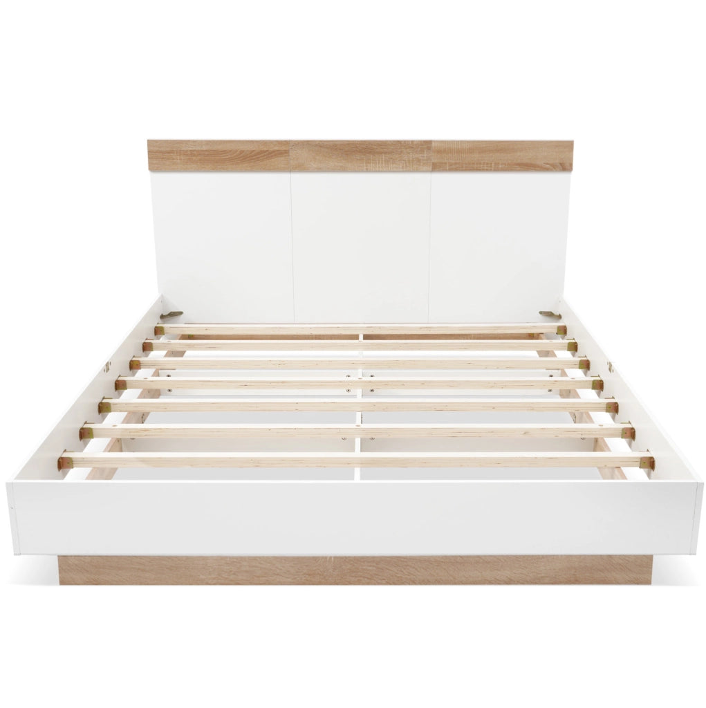 Letto matrimoniale 180x200 cm con rete a doghe; bianco e effetto rovere sonoma