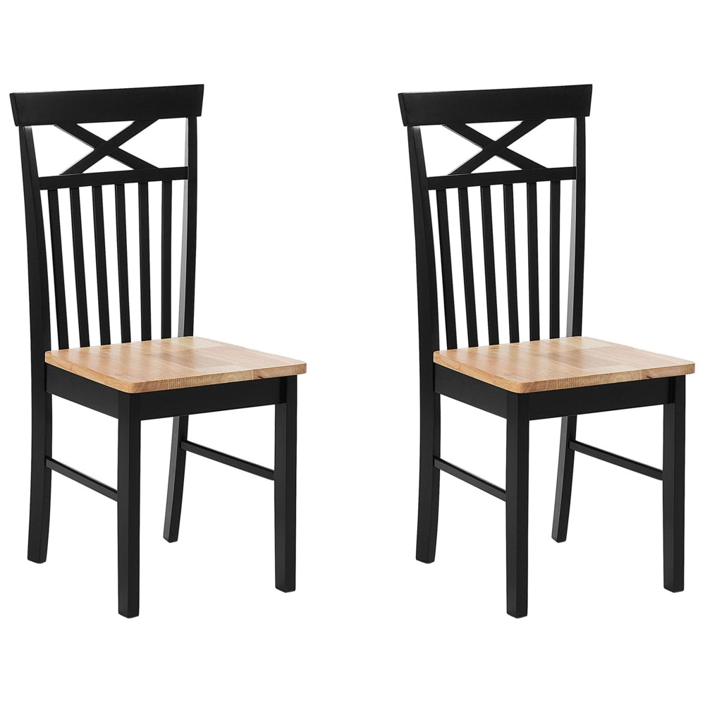 Set di 2 sedie da pranzo nere con legno chiaro in stile tradizionale
