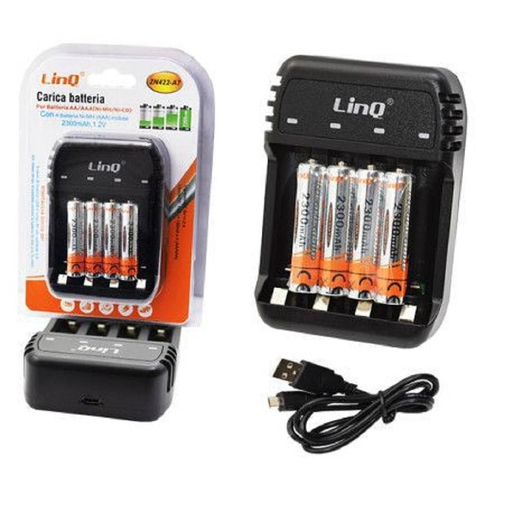 Trade Shop - Carica Batterie Pile Stilo Ministilo Aa Aaa Zn422-a7 + 4 Pile Ministilo 2300mah -