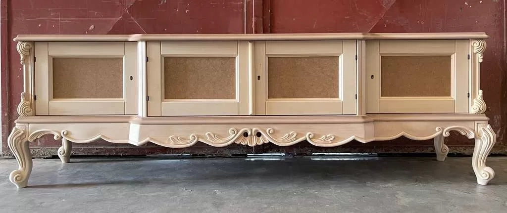 Porta tv 4 ante classico barocco legno grezzo 190x45x70 - Mobili 2G