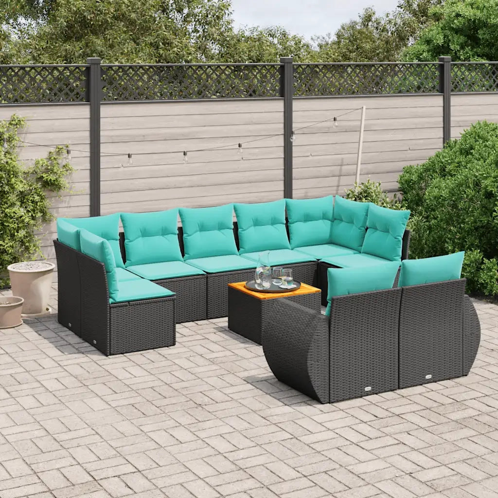 Set Divani da Giardino 10 pz con Cuscini Nero in Polyrattan 3225154