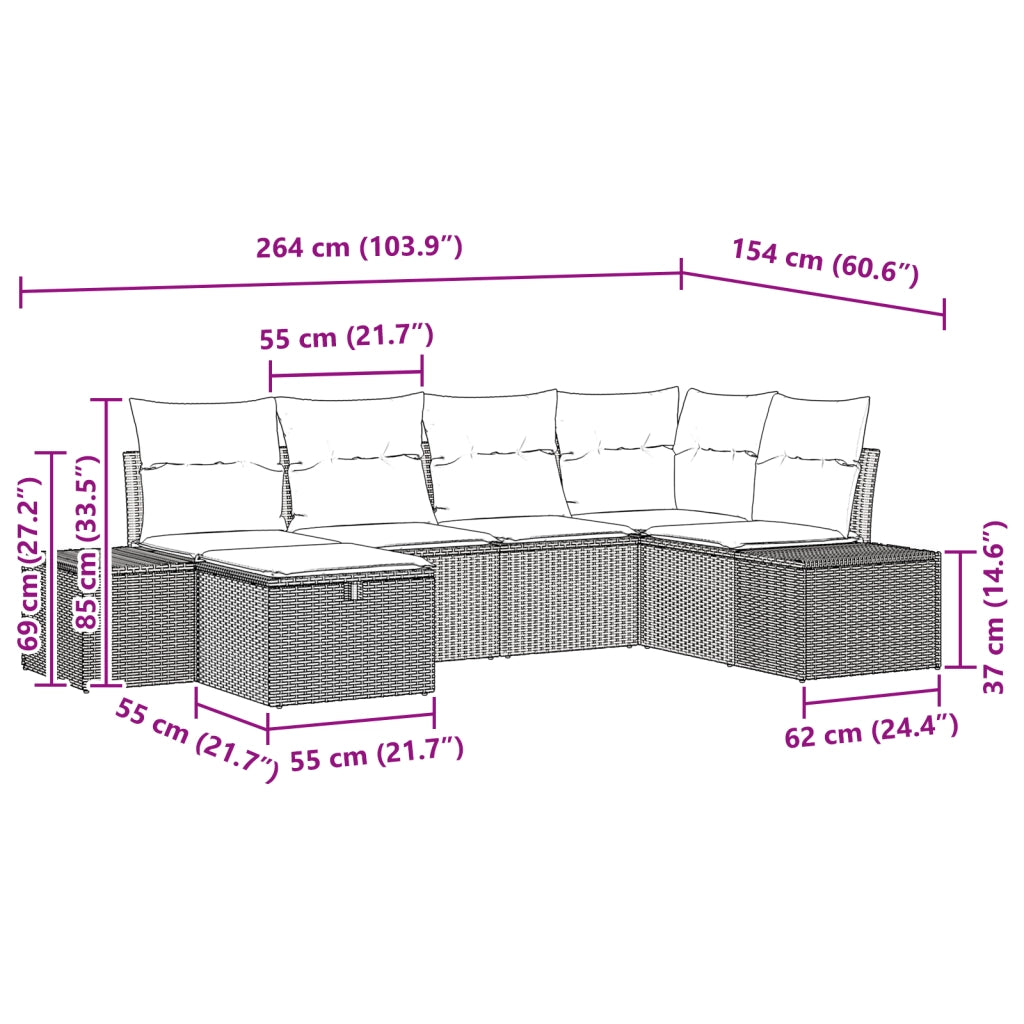 Set Divani Giardino 6 Pezzi Cuscini Grigio Polirattan