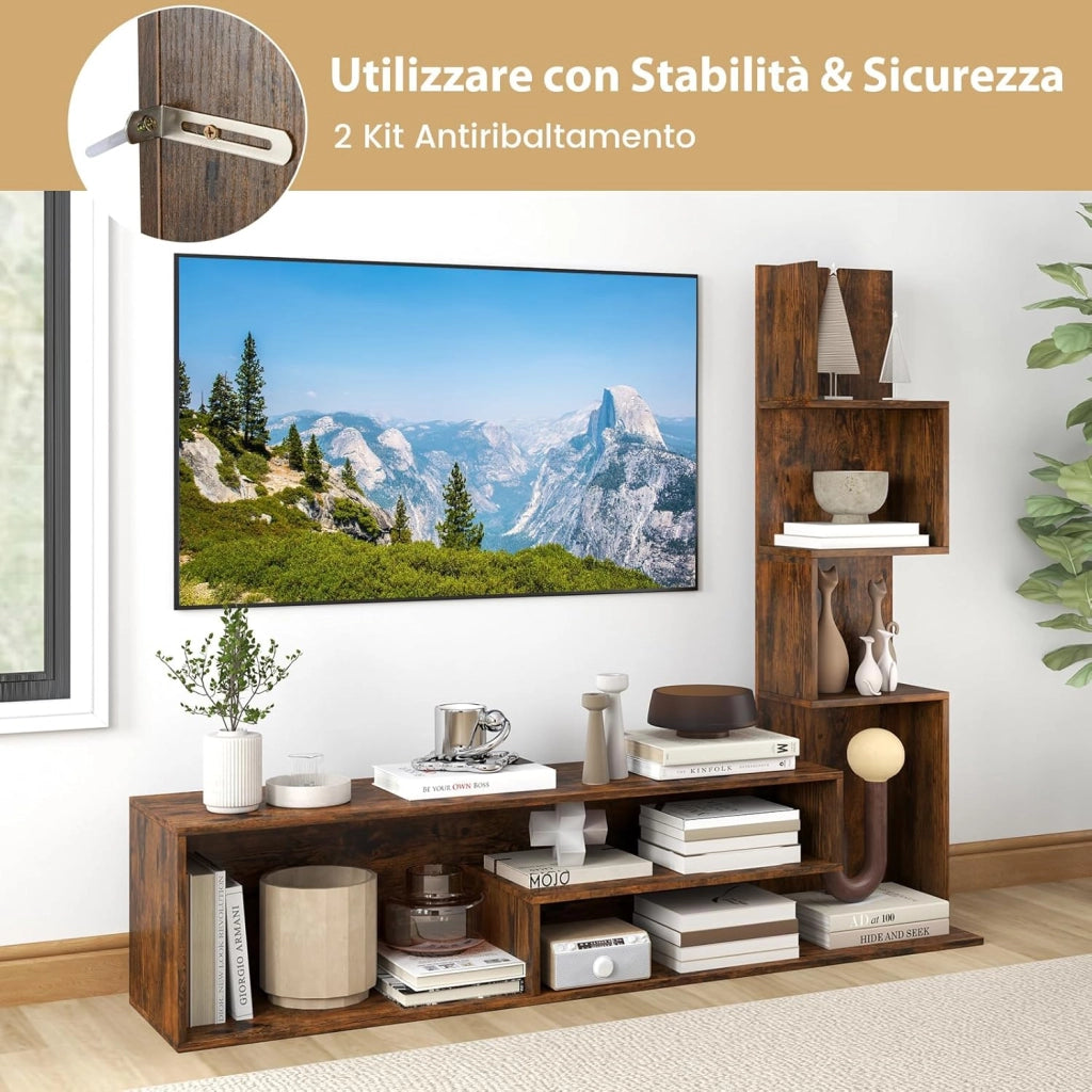 Mobile per TV a Cubi per TV Fino a 50”, Tavolo Console Media con Mensole di Stoccaggio a Forma di L e Scomparti Aperti, Centro di Intrattenimento per Soggiorno, Ingresso (Industriale)