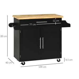Carrello da Cucina con 1 Cassetto; 1 Anta; Ripiano Regolabile; Portaspezie e Portasciugamani; in Legno; 109x40x89 cm; Nero