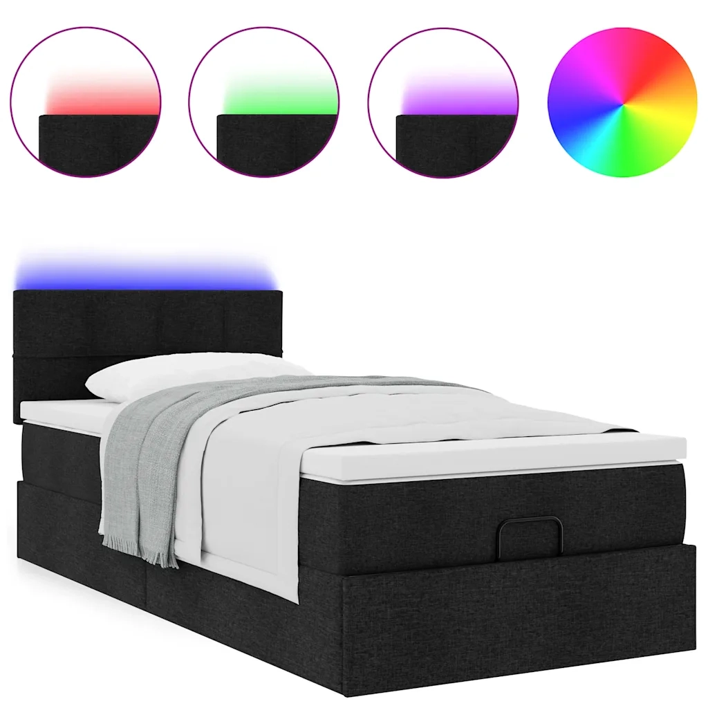 Pouf Letto con Materasso Nero 90x200 cm in Tessuto