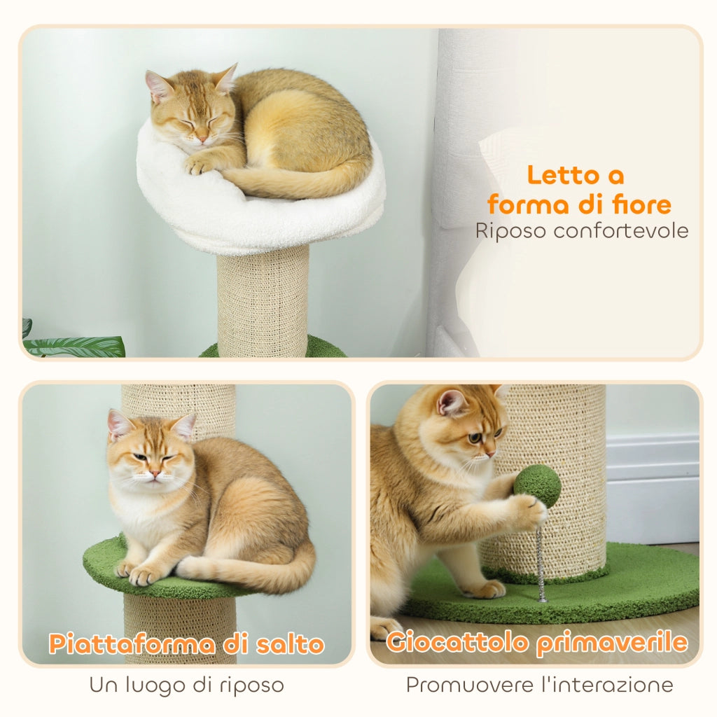 Tiragraffi per Gatti con Palo Sisal e Lettino a Fiore ¨C Zephmum ¨C Verde, 92 cm