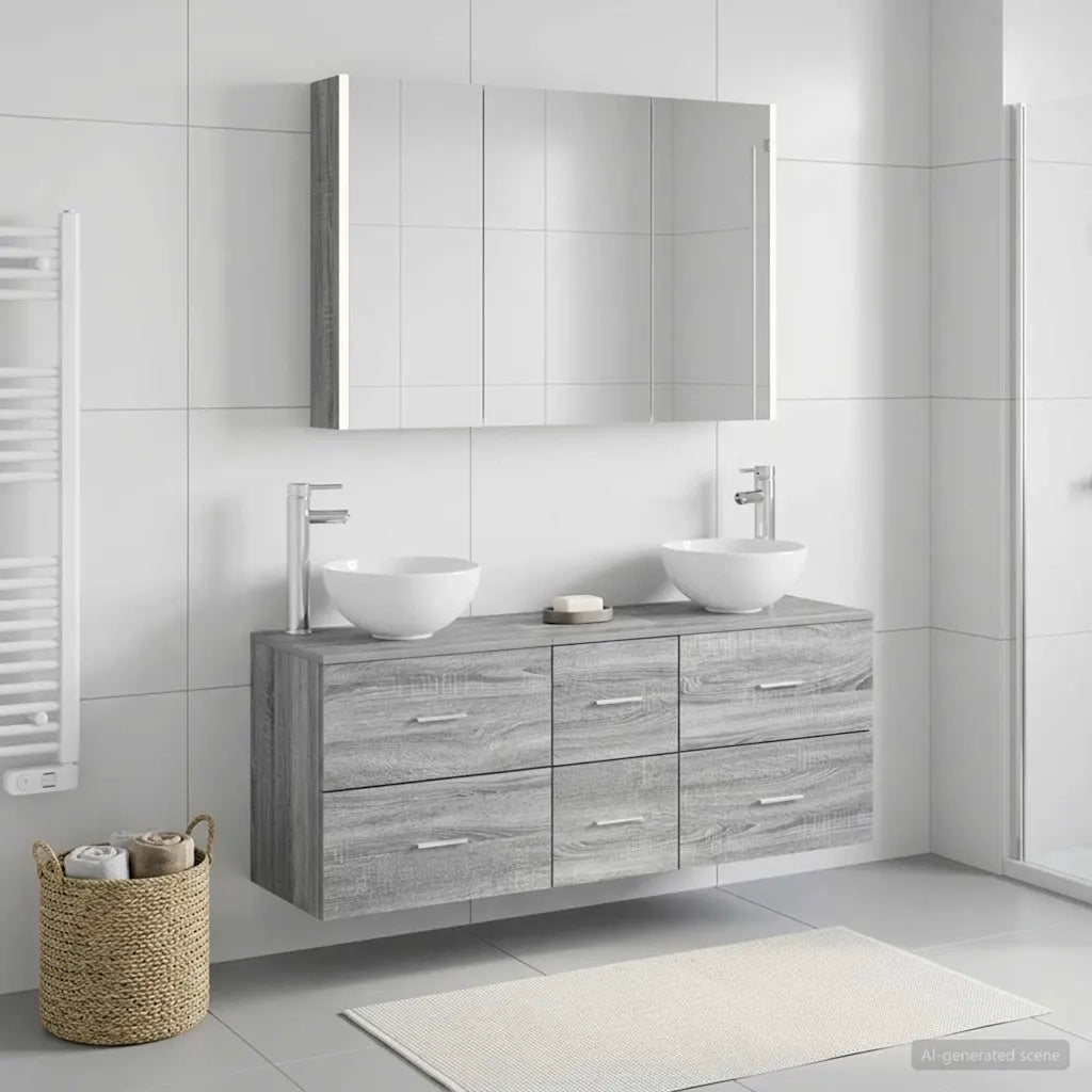 Set di mobili per il bagno 4 pcs Sonoma grigio 3406708