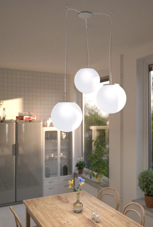 MARS SOSPENSIONE SPOSTABILE VETRO BIANCO D.20 CM 3 LUCI ATTACCO E27