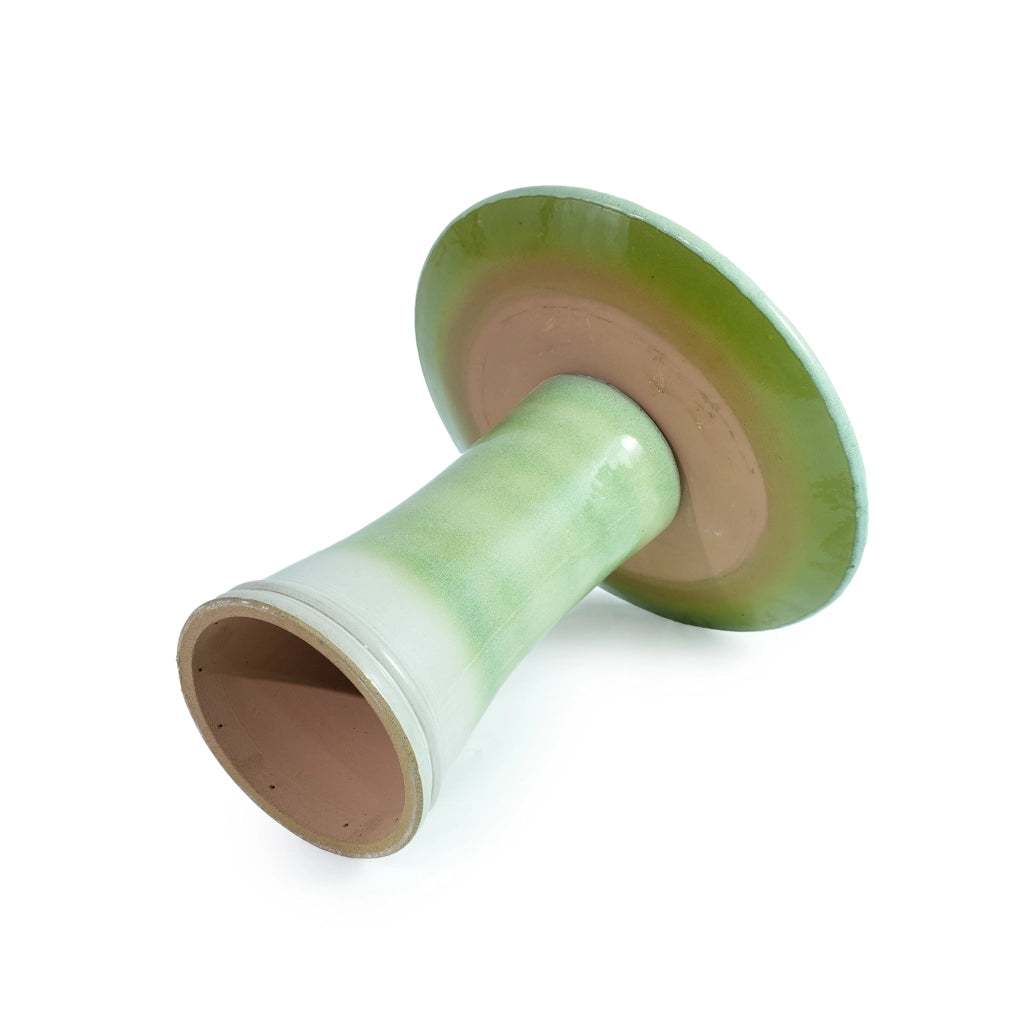 Fontana da giardino per uccelli con ciotola rialzata decorata a rilievo smaltata in ceramica verde Ø43 × 45 cm