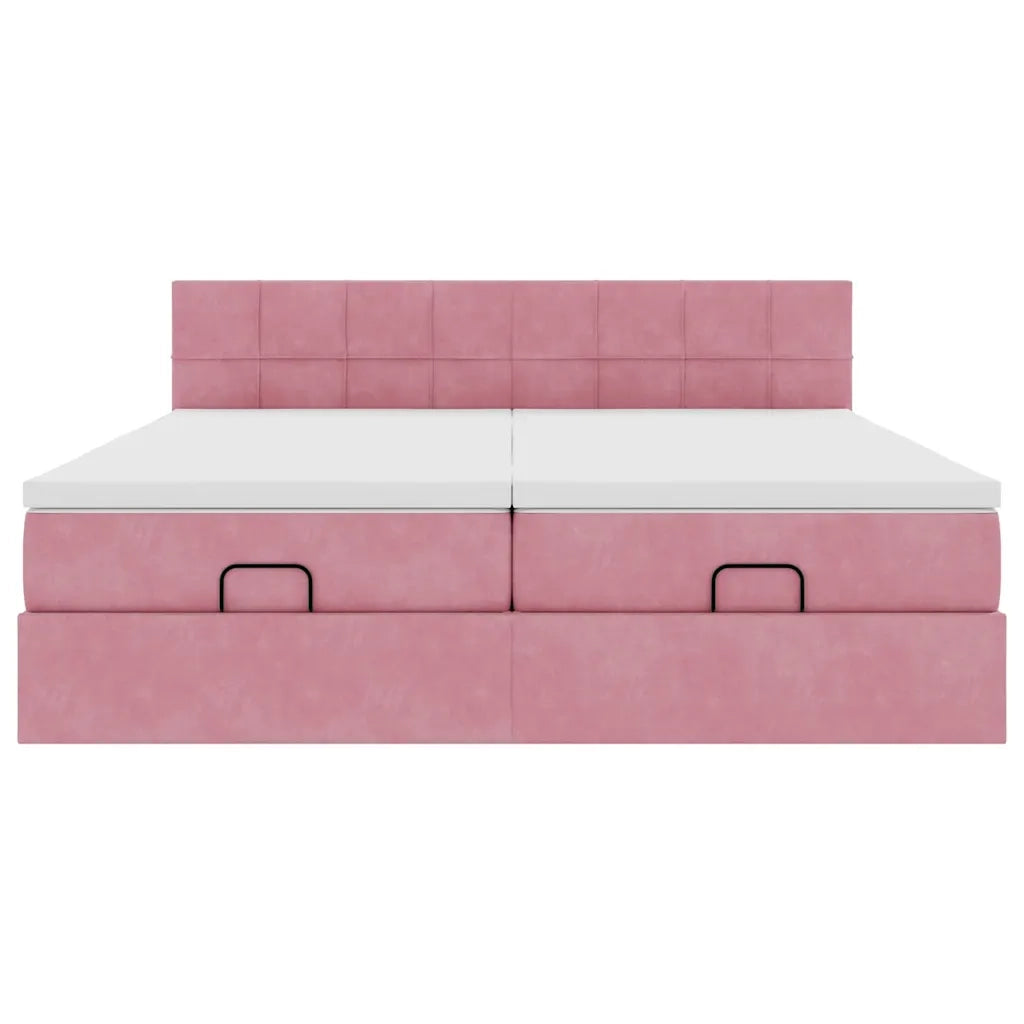 Struttura Letto Pouf con Materassi Rosa 160x200 cm Velluto