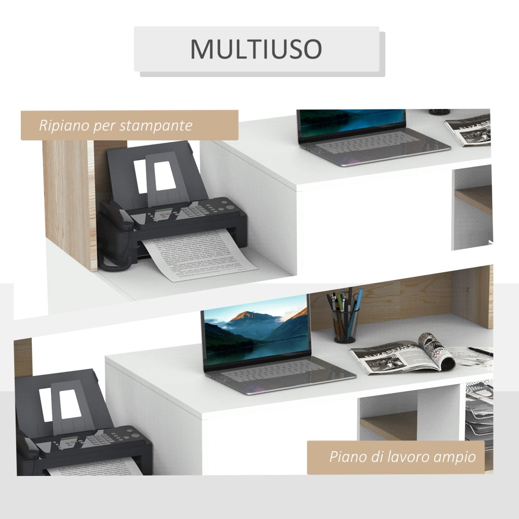 Scrivania per Computer ¨C Xylo ¨C Legno MDF con Ripiani 137x55x92cm Bianco Moderna