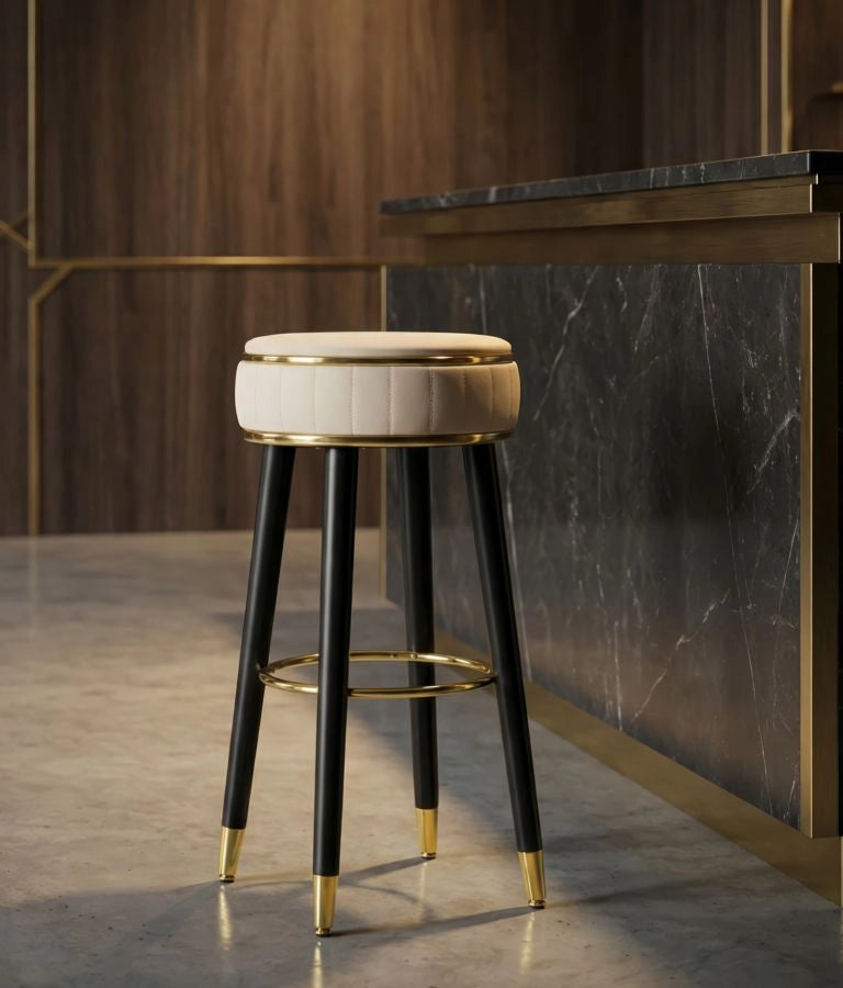 Sgabello Bar London Crema 37x38x74 cm in Pino e MDF e Spugna e Metallo e PU
