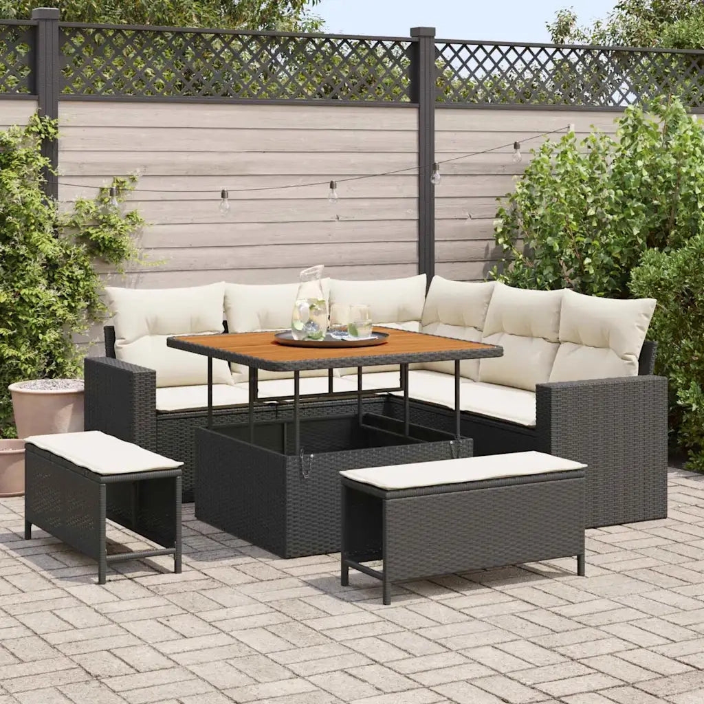 Set Divano da Giardino 8 pcs Nero polyrattan