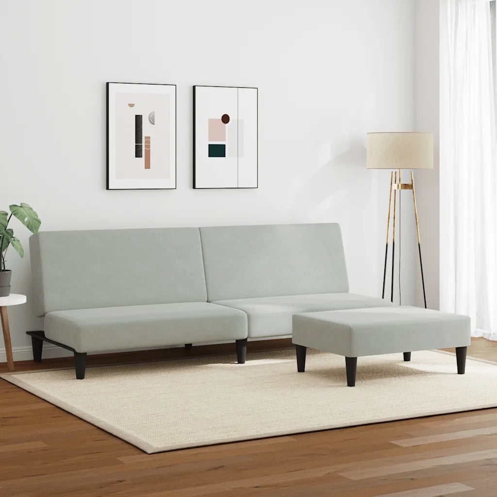 Divano Letto a 2 Posti con Poggiapiedi-Sofa Letto 2 Posti-Daybed Grigio Chiaro in Velluto 709834