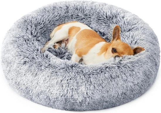 Cuscino per animali in piuma soffice lavabile - riempimento centrale - piuma - diametro 50 cm - Borsa da letto per cani in ombra grigia