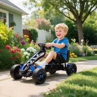 Kart Pedali per Bambini di +3 Anni con Frizione Automatica Freno Ruote Antiscivolo in EVA e Telaio Metallico Blu