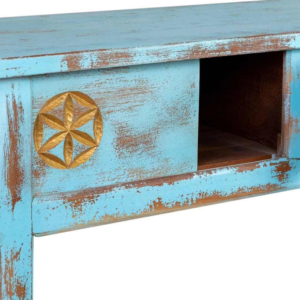 Mobile da ingresso in legno artigianale blu invecchiato 181x45x80h cm