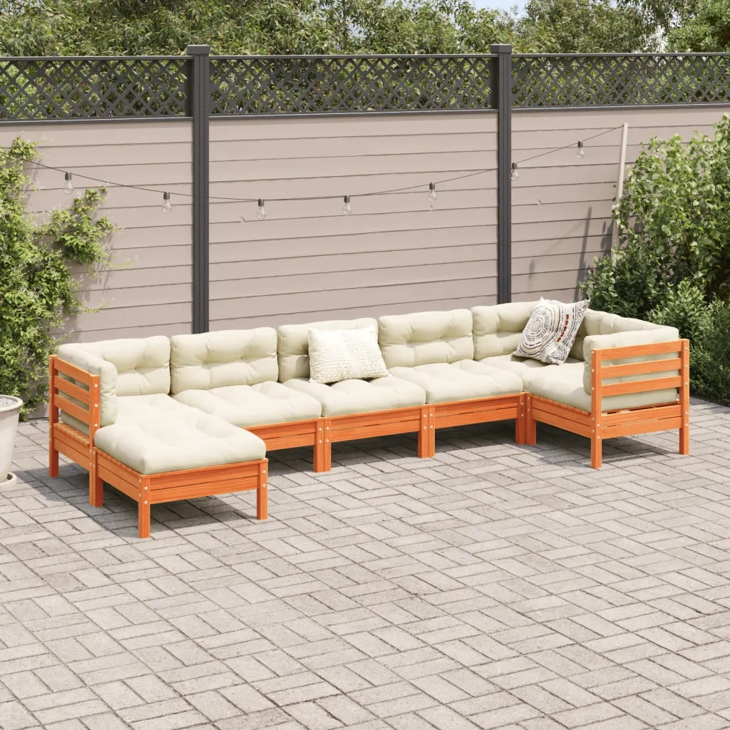 Set Divani Giardino 7 pz con Cuscini Marrone Cera Massello Pino 3299549